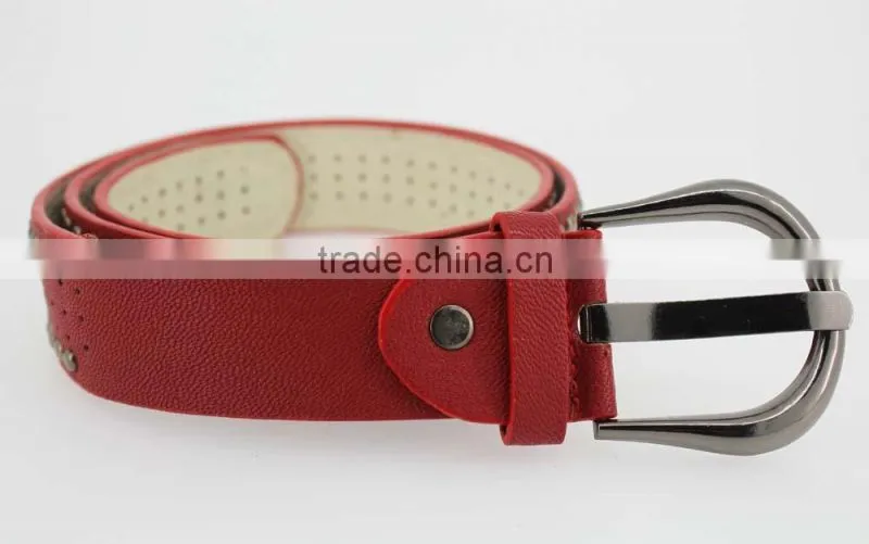 Women's porpular studded 35Mm PU leather belt with hematite buckle
