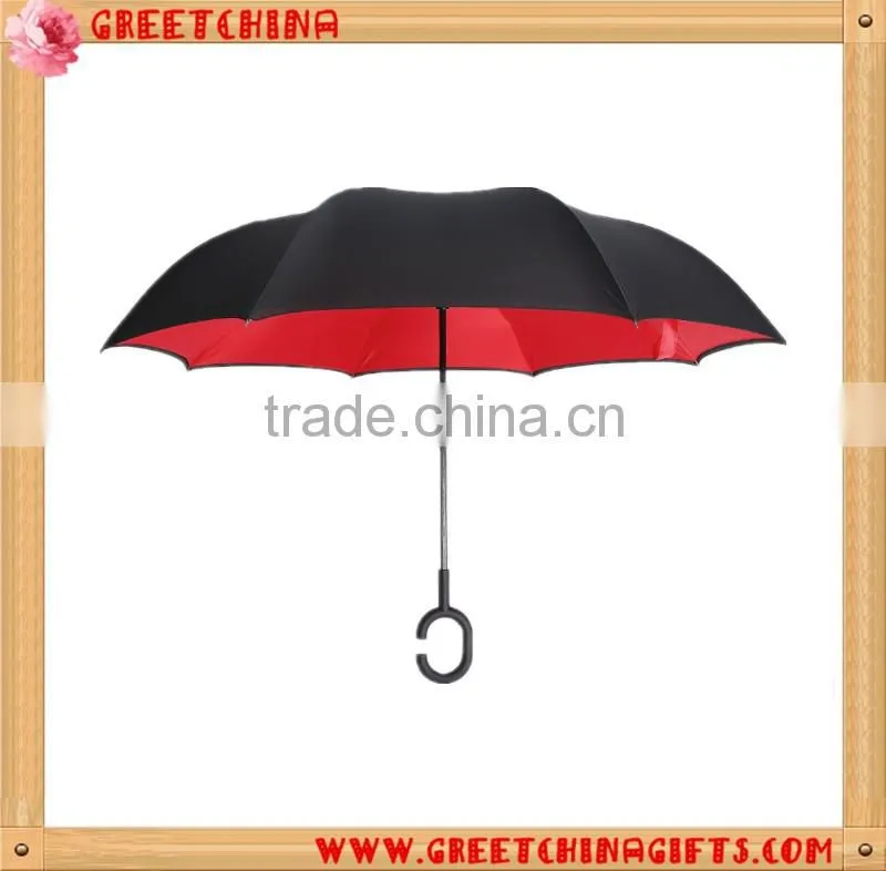 Windproof C-holder double layer upside down reverse umbrella for car
