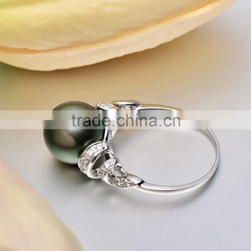 18k gold wedding ring tahitian pearl 10-11mm large pearl size