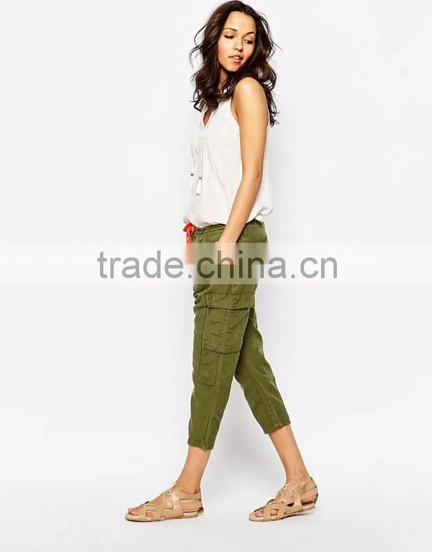 womens green long cargo shorts