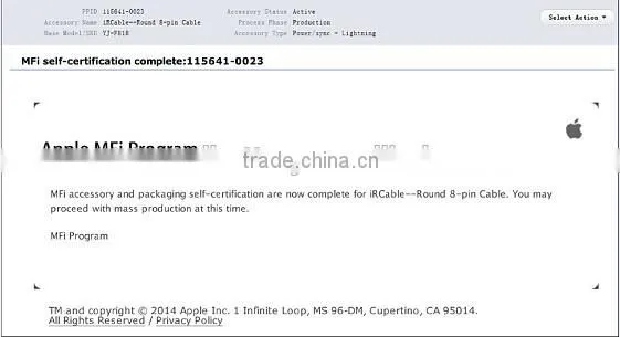 MFi cable for lightning cable for iPhone5s from MFi factories