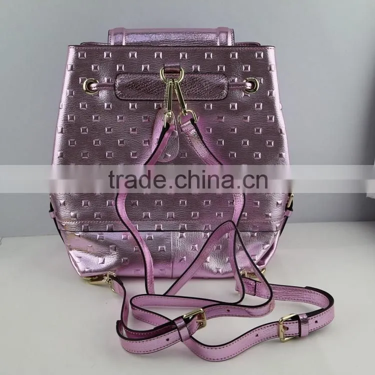 Stylish shinning pink leather cute girls small daily leisure backpack