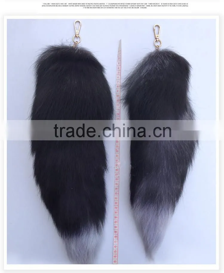 Natural Silver Fox Tail Fur Keychain / Fox Fur Tail keychain / Dye Colorful Fox Tail Keychain