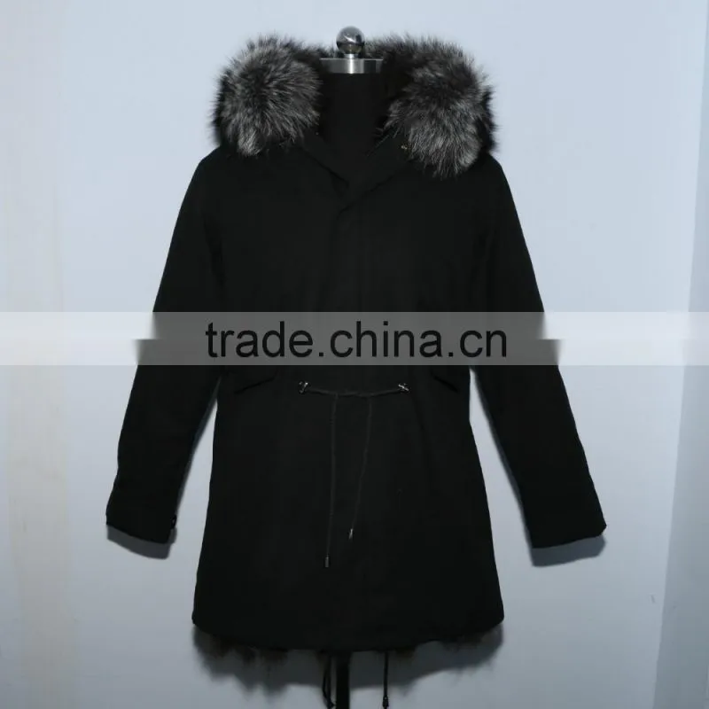 Wholesale price hot selling popular parka jacket with real silver fox fur hood trim