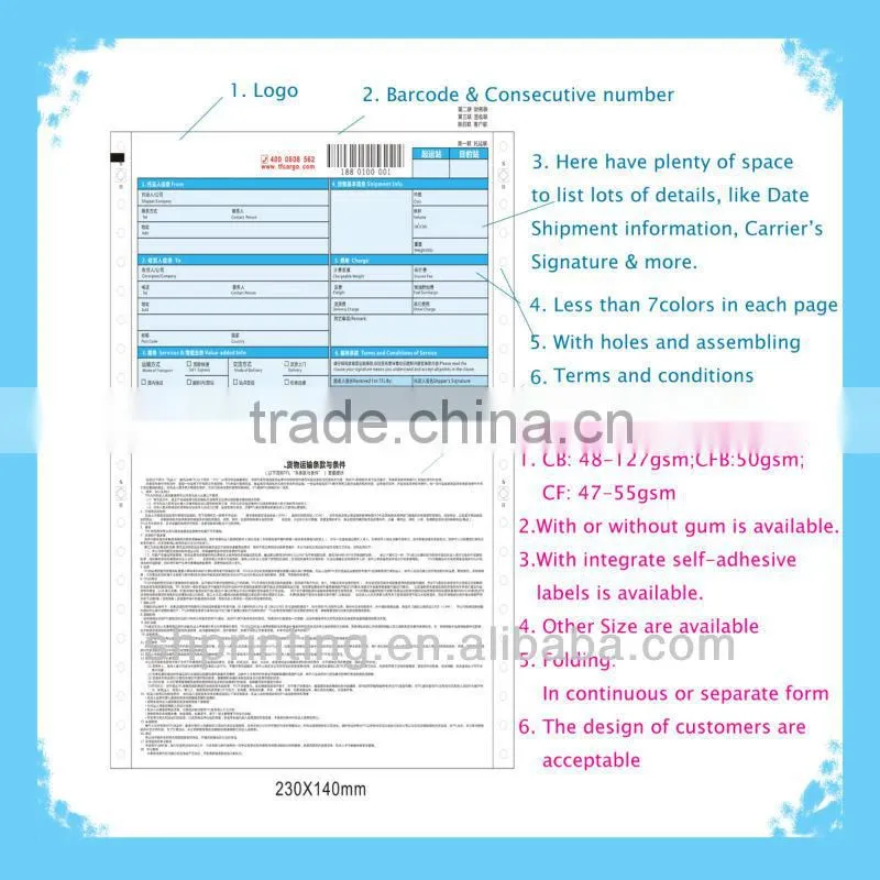 carbonless billing forms printing consignment paper
