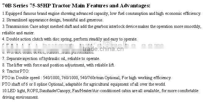 Africa hot selling DQ804B 80HP 4WD wheel farm tractor with Cabin