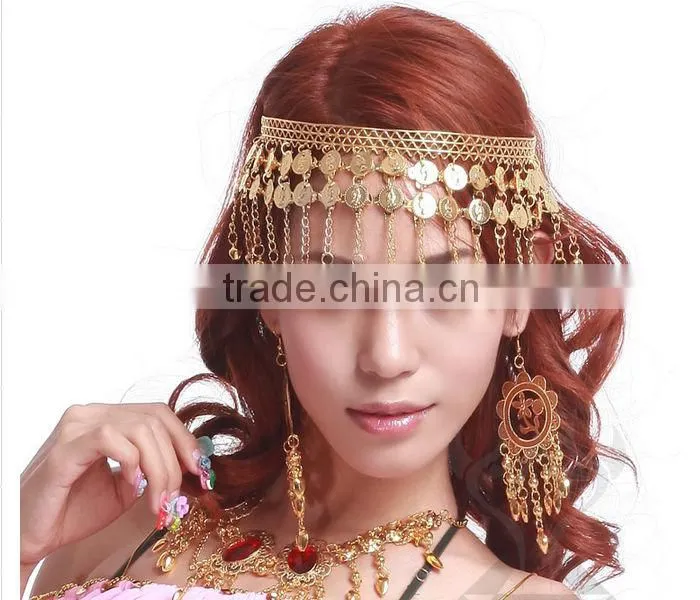 Straight Row of Bells Gold Hairpin with Light Weight for Belly Dance Performance