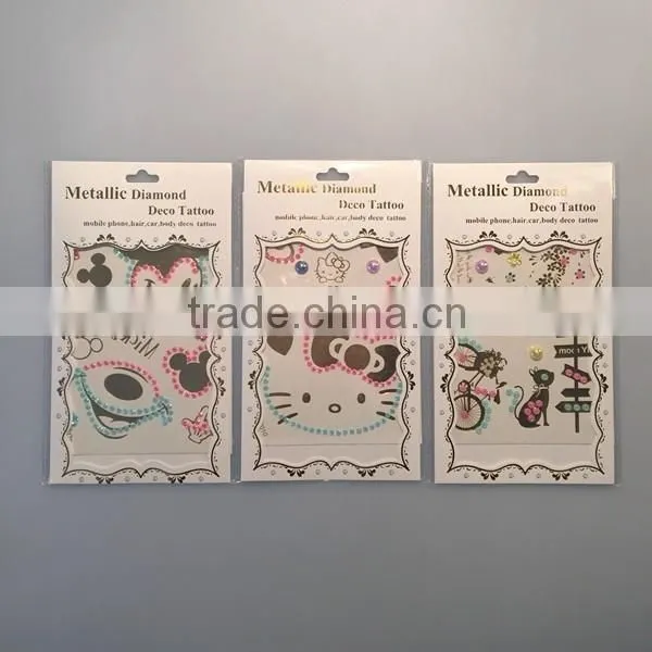 Custom flash body water transfer rhinestone gold tattoo clothes crystal metallic cartoon tattoo stickers