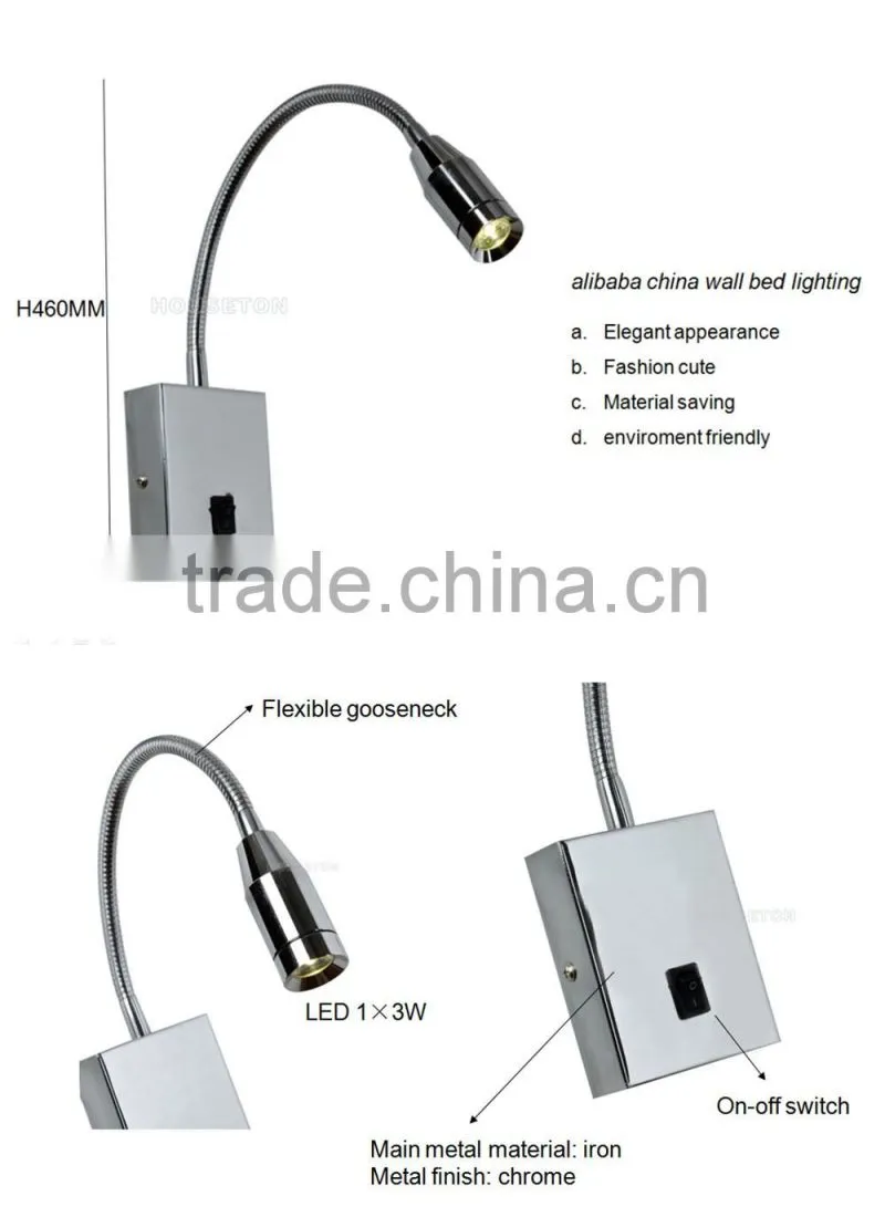 Indoor chrome plated hotel gooseneck wall mount led light,Gooseneck wall mount led light,Wall mount led light WL1058