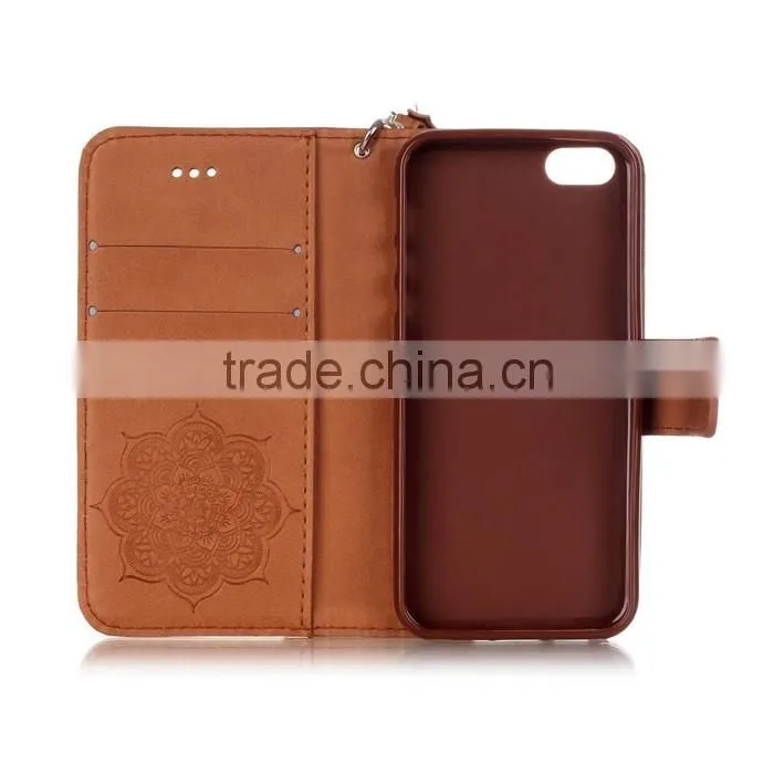 Luxury Embossed Leather Case for iPhone SE with Diamonds
