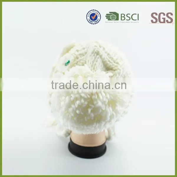 Girl's Knitted Custom Cable Knit Beanie Hat with Flower