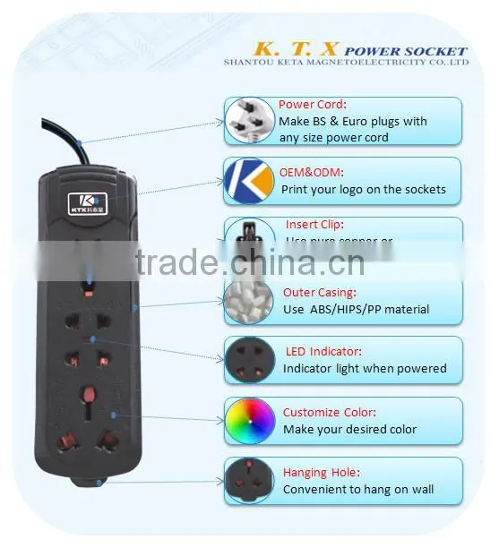 4 Way Black S.A Industrial Universal Power Extension Trailing Socket