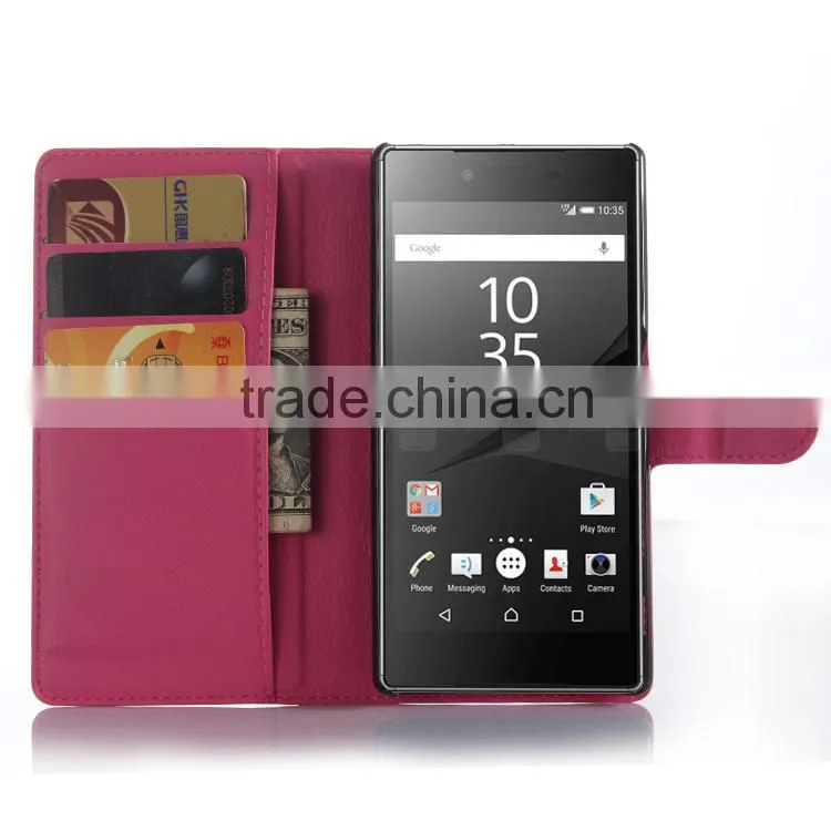 Cheap goods from china Credit Card Slots Wallet Lychee Leather pu leather cover for sony z5 premium wholesale alibaba