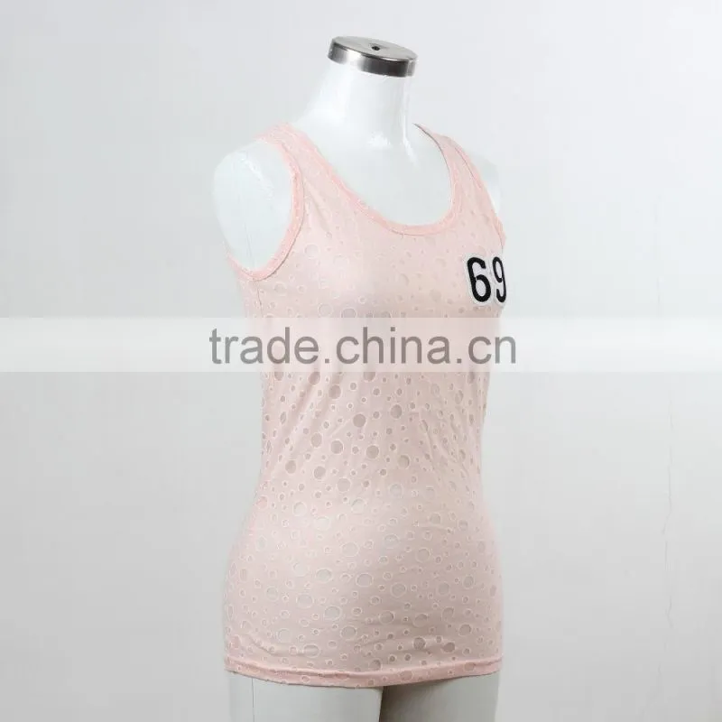 F5S15149 Fashion Plain Lace Dotted Tank Top for Women