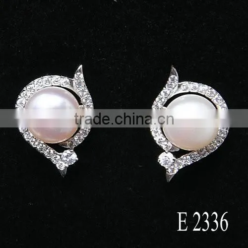 Imitation white gold plated stud earrings wholesale freshwater pearl jewelry