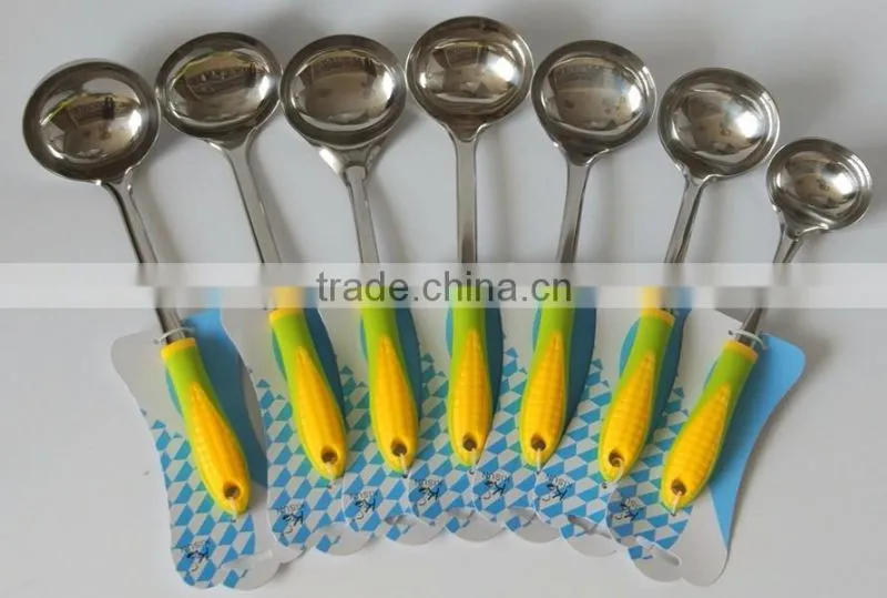 2016 canton fair kitchen utensils display stainless steel soup ladle with new corn handle
