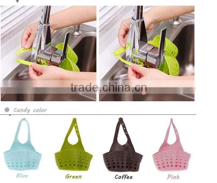 Kitchen Bathroom Adjustable Sink Hanging Storage Basket / hanging faucet storage rack organization basket