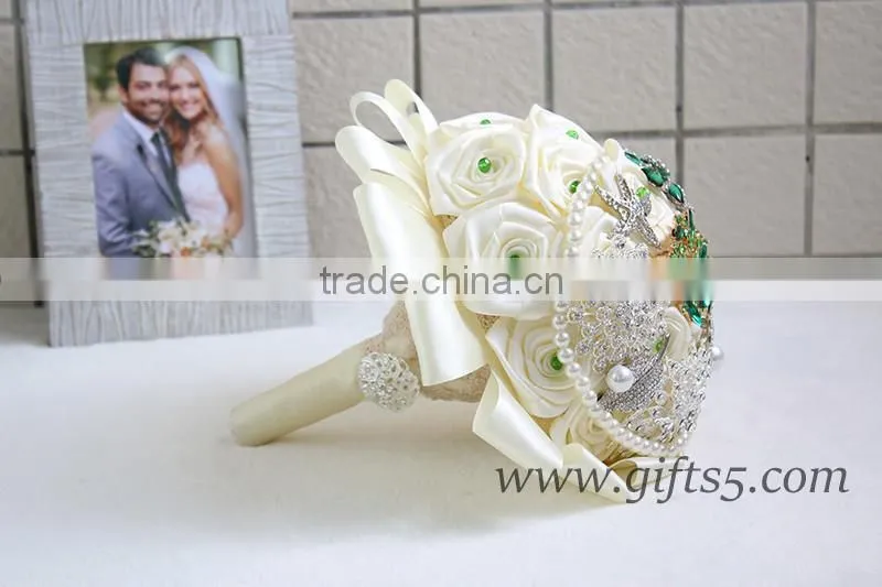 Handmade green brooch wedding brides bouquet wholesale
