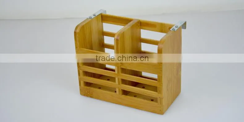 BH005 Bamboo Kitchen Utensil Caddy with metal hanger