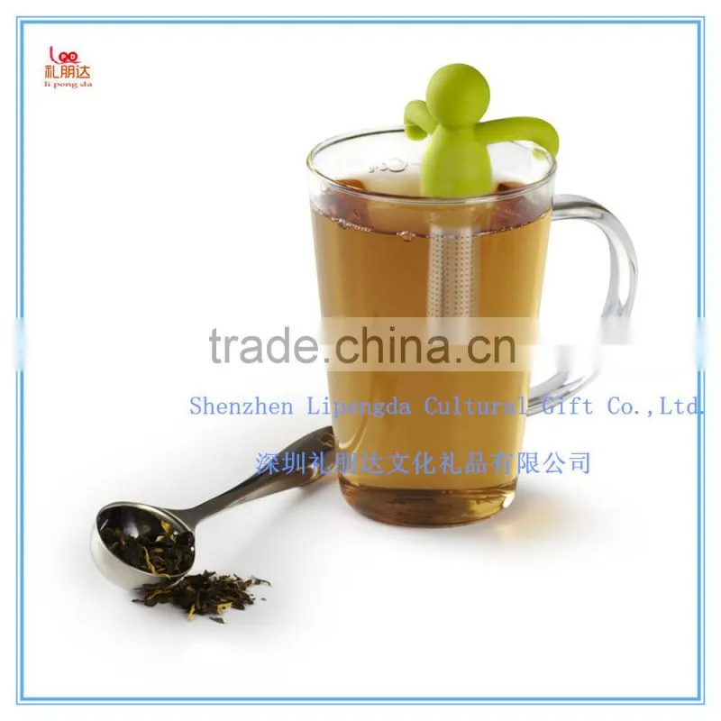 HOT! Set of 2 Loose siliconeTea Infuser Strainer with Drip Tray, Cute Silicone Leaf Handle As the Lid with stainless Steel Ball