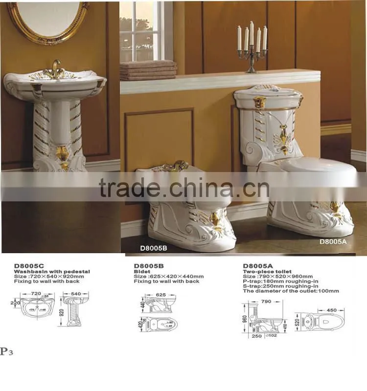 Hot Sale Bathroom Ceramics Decorated color two piece toilet