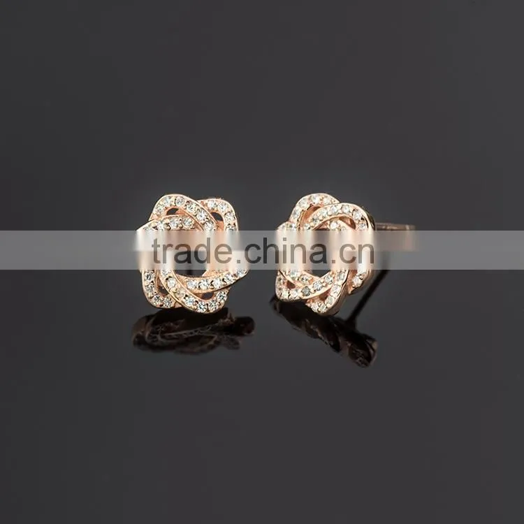 Pave setting cz diamond pressed stud silver earrings, 2015 latest fashion model in promotions
