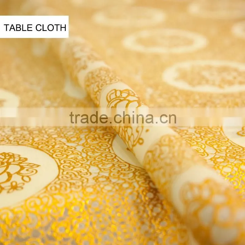 Gold polyester lace table cloth, PVC lace table cloth printed Gold lace