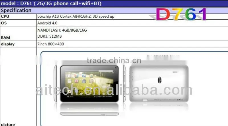 7'' android4.0 2G OR 3GPhone call wifi tablet PC MID 2013 HOT SELL tablet pc