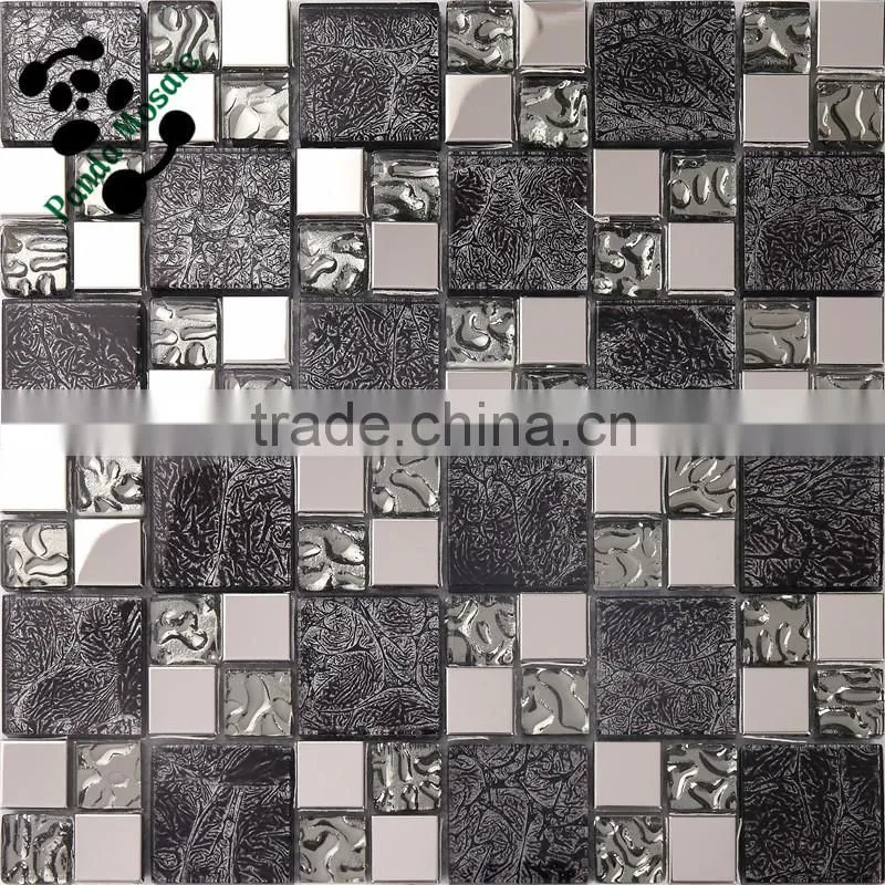 SMP20 Modern Design home mosaic Decor metal backsplash tile Glass mixed Stainless steel mosaic tile