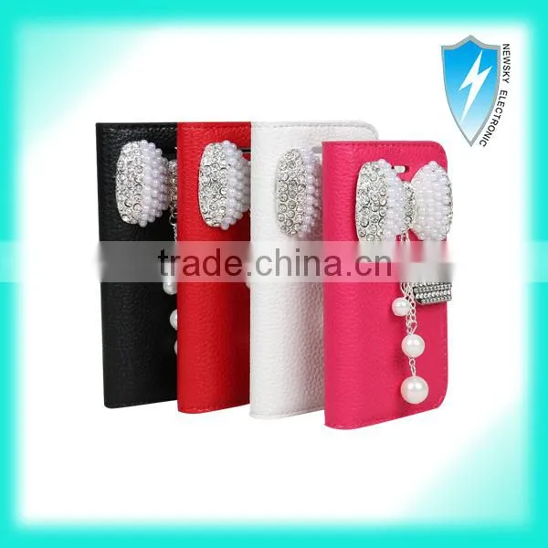Flip Style Bling Diamond Good Leather Magnetic Case Cover For Iphone 5