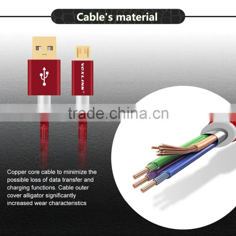 VOXLINK Crocodile Gold Plug mirco usb cable Sync Date Charging Cable micro red 1m