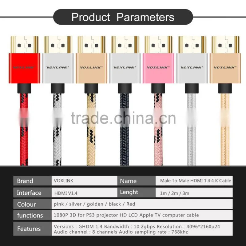 VOXLINK metal head1m/1.8m/3m OEM HDMI 1.4v 19 + 1 to HDMI 1080P 4K cable for TV monitor