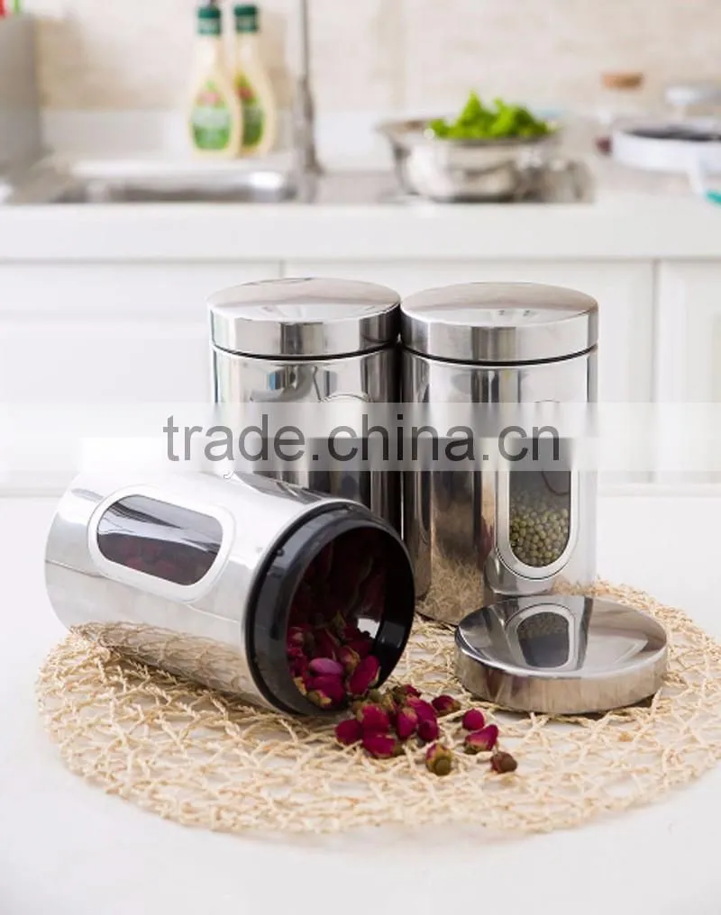 Custom Stainless Steel Tea Coffee Candy Storage Canister With Window