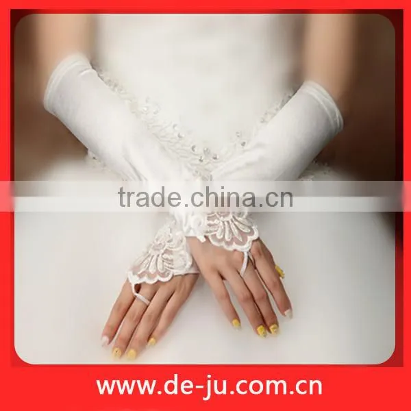 Promotion Ivory Elbow Polyester Appliqued Finger Gloves Bridal Long White Gloves