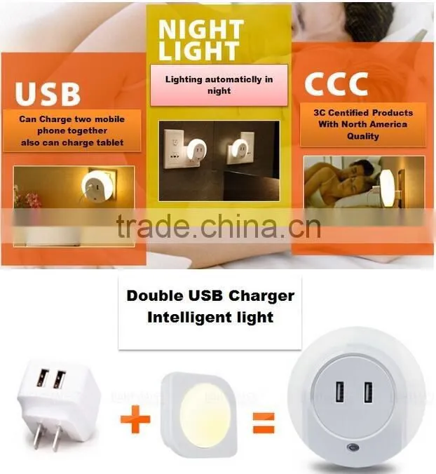 Creative Dual Usb Charger Socket / Led Sensor Night Light / Smart Home Night Lamp With USB Charger Socket