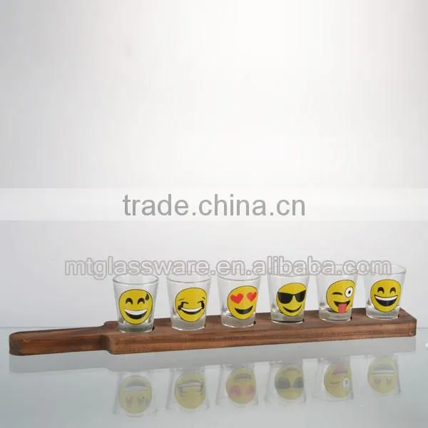 4pcs mini clear wine glass with wooden stand