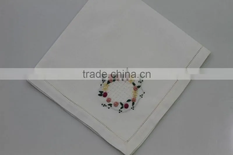 Luxurious 100% cotton embroidered table napkins with hemstitch, set of 6, various designs