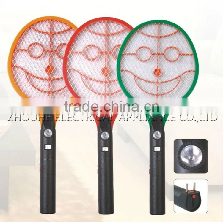 ZHOUYU new design custom kind smile net rechargeable electric mosquito light racket device to kill mosquitoes