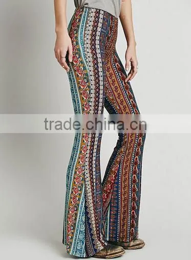 Fashion Hot Sale Paisley Print Stretch Flare Boho Hippie Style Pants Boho Pants Bell Bottom Trousers
