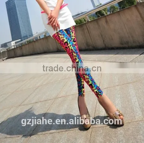 Fashion summer autumn Slim Cool Trousers Women Colorful Leopard Print Leggings Lady sexy Pants Silk Capris Full Length