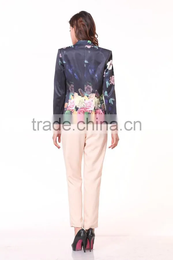 Fashion Fit Casual Floral Print Women Casual Blazer Coat Vintage Slim Button Blazer