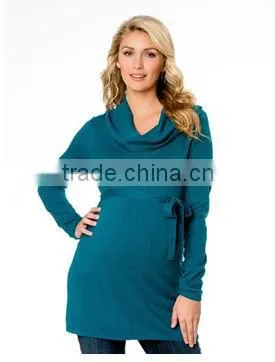 Wholesale Warm Cowl Neck Long Sleeve Sash Belt Maternity Sweater