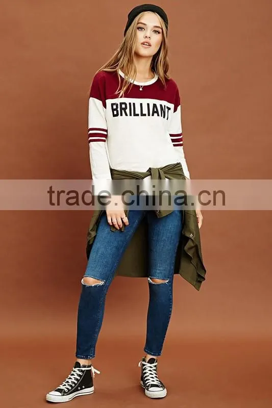 Custom print two clolors stitching 3/4 sleeve baseball t shirt