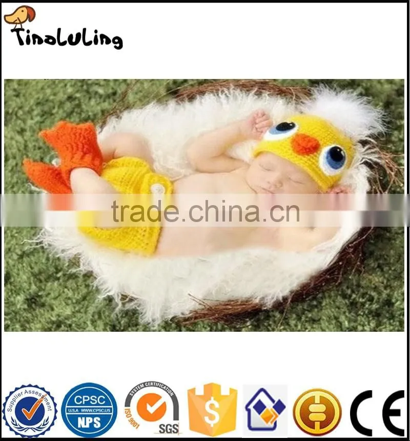 Duck Crochet Quality 3pcs Yellow Outfits Hat+Diaper+Shoes Photographie Props For Newborn Baby Suits