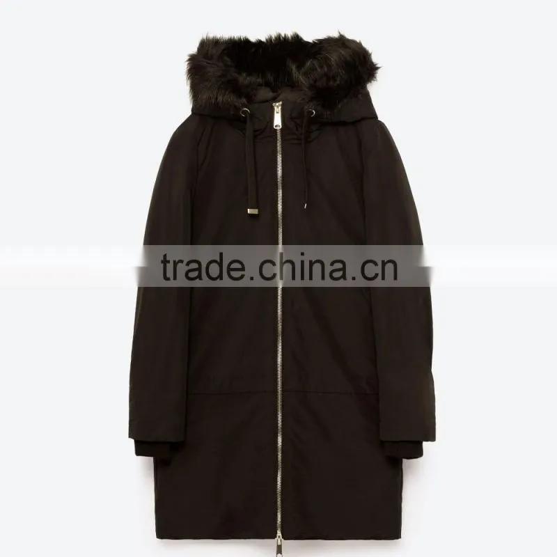 High quality fashion black parka italian fur coats for lady