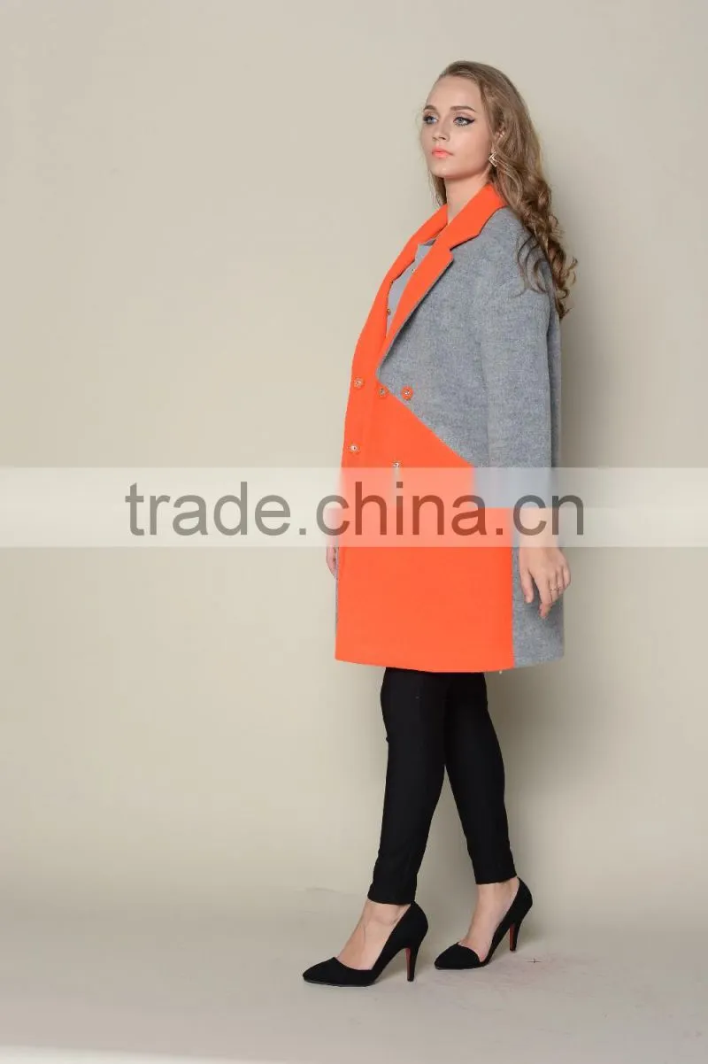ODM designed fashionable wool warm branded contrasted colored young ladies long coats