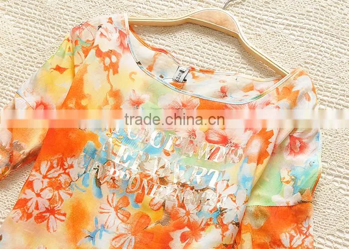 Simple style chiffin wihte V neck no collar 7 sleeve women casual bouse