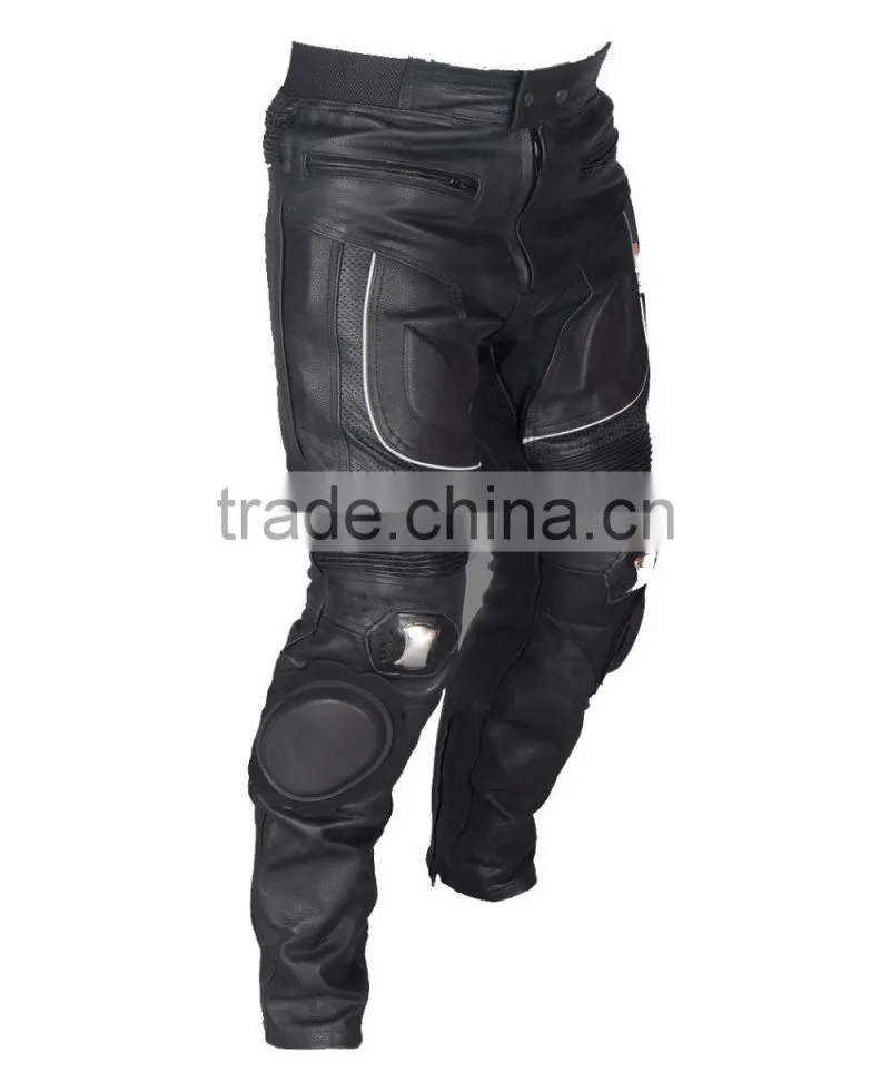 Black Motorcycle Pant/ Motorbike Leather PANT / Trousers + CE Armour to knee & hips