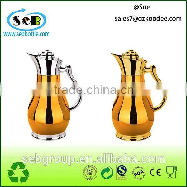 hot sell golden / Silver glass thermos vacuum flask; stainless steel kettle;double tea kettle