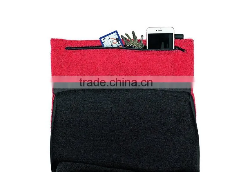 100% cotton magnet strap zipper pocket fitness towels, zip pocket gym towels